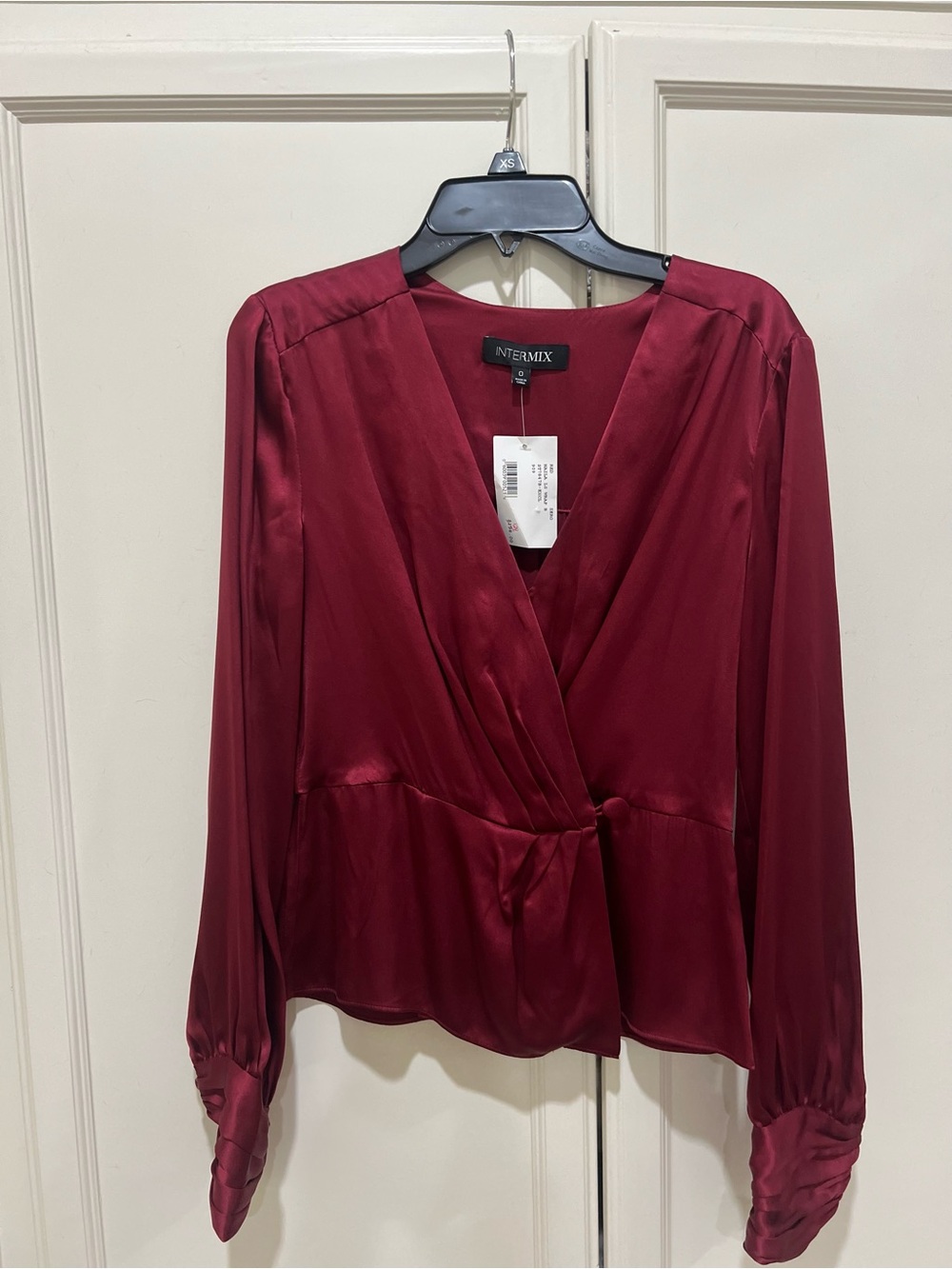 NWT! INTERMIX Wine Satin Wrap Blouse